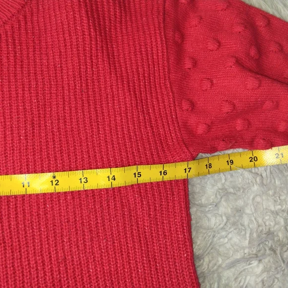CeCe Luminous Red Pullover Ribbed Knit Sweater With Bobble Sleeves Size S - Picture 7 of 8